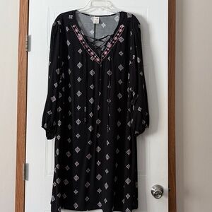 Terra & Sky Black Dress with Pink and White Diamond Print